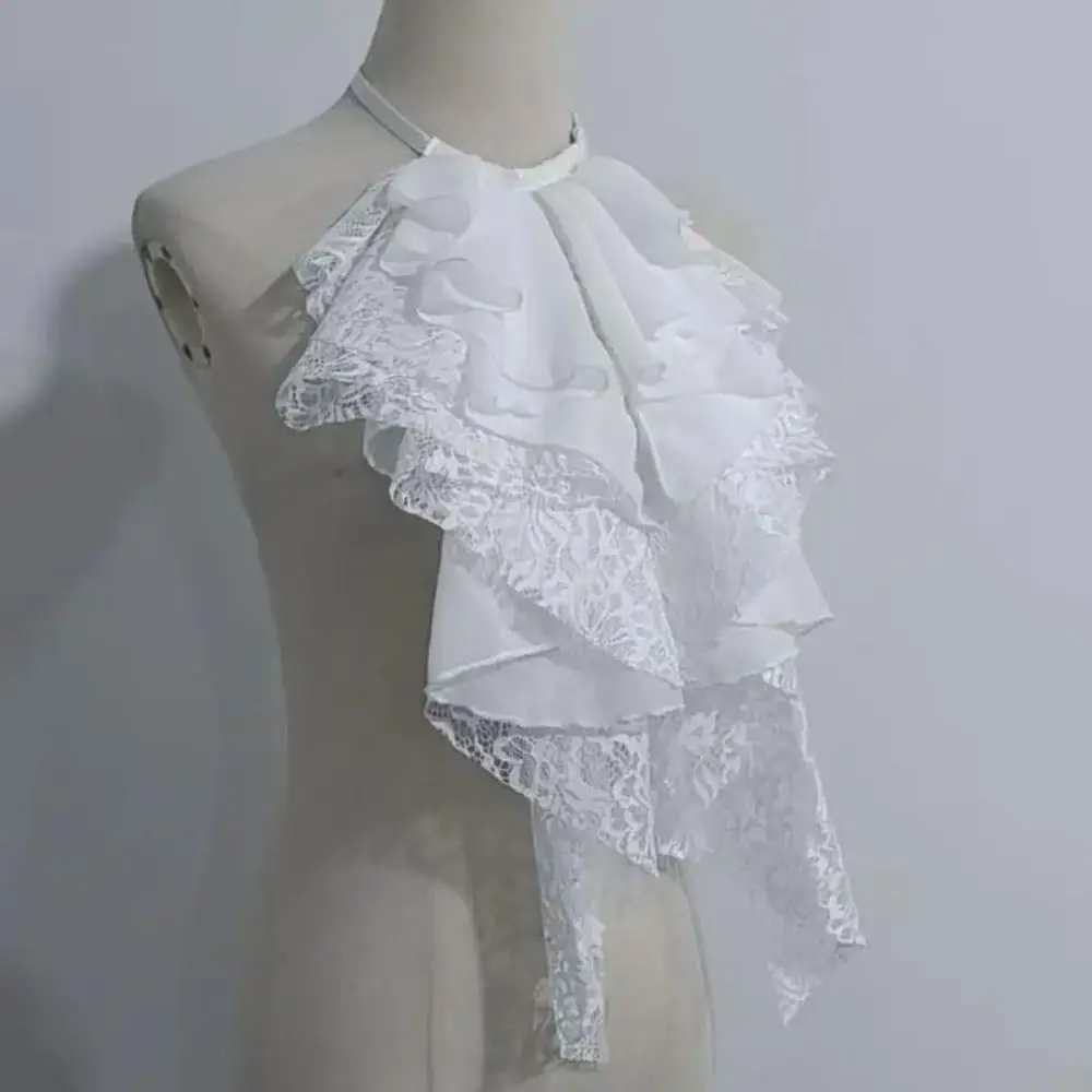 Kerah Palsu Renda Berlapis Dapat Dilepas Garis Leher Renda Dekoratif Retro Elegan Kerah Desain Kerut DIY Dapat Disesuaikan Wanita