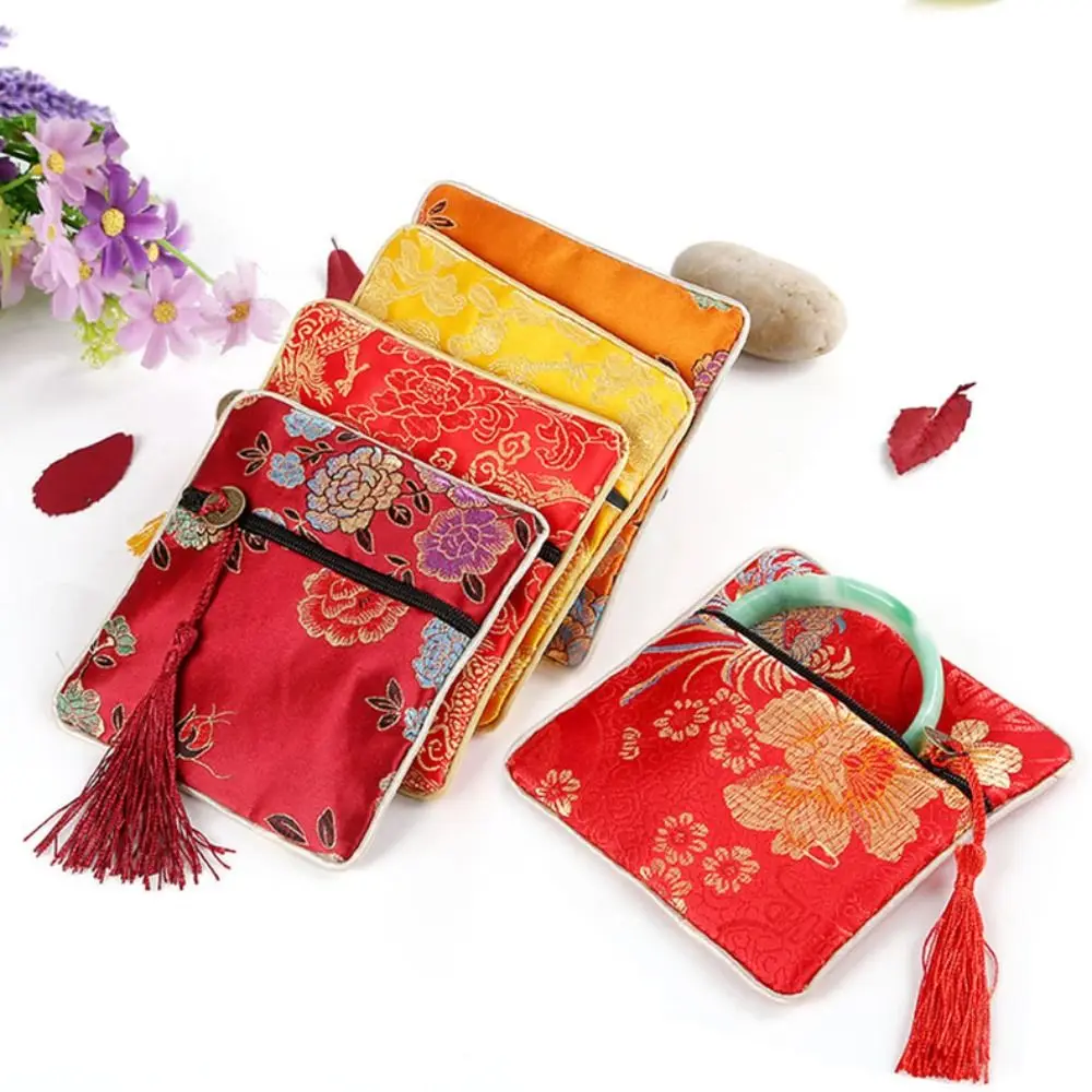 منظم مجوهرات من القماش عالي الجودة، حقيبة تخزين مجوهرات صغيرة على الطراز الصيني، محفظة نقود معدنية مطرزة
