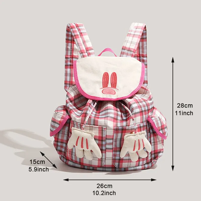 

Miniso Disney Backpack Woman Pink Plaid Cute Youth Girls' School Backpack Bags For Women Travel Harajuku Japan Style Female Bag