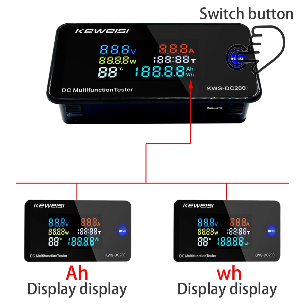 DC 0-200V Voltmeter Ammeter KWS-DC200 Power Energy Meter LED Digital DC Wattmeter Electric Meter with Reset Function 0-100A