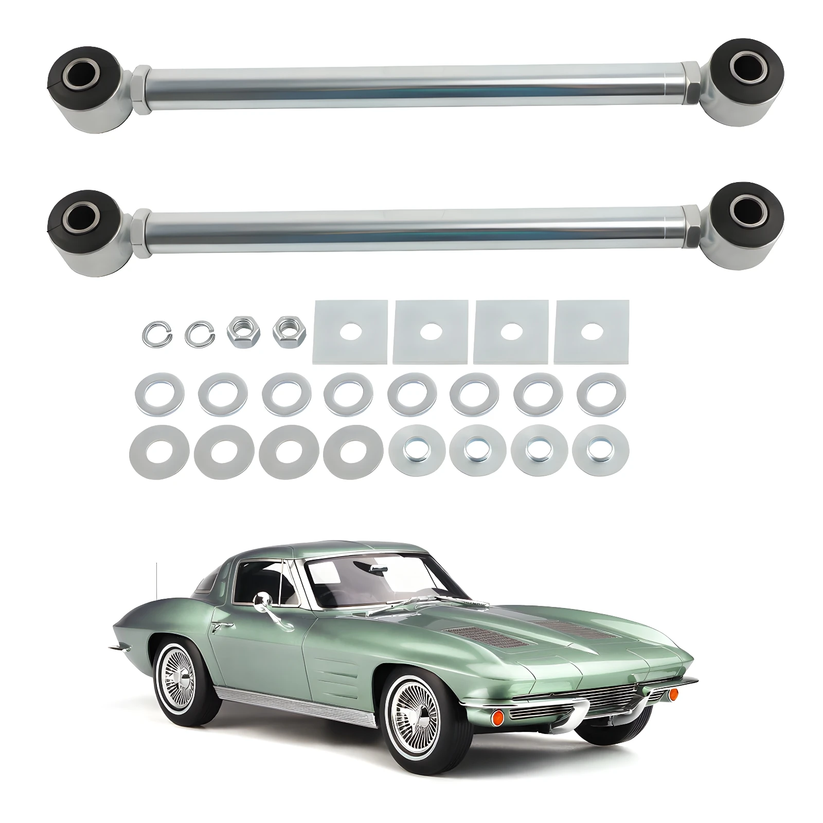 2Pcs Adjustable Rear Strut Rods Control Arm for Chevrolet Corvette 1963-1979 Suspension LH RH Adjustable Rear Panhard Strut Rods