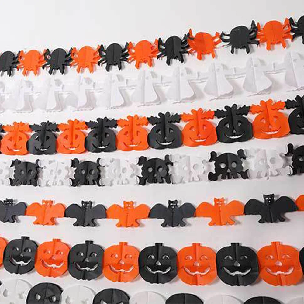 Halloween Hanging Banner Cute Pumpkin/Bat/Spider/Skull Paper Garland Ornament Happy Halloween Home Party Hanging Props Decor