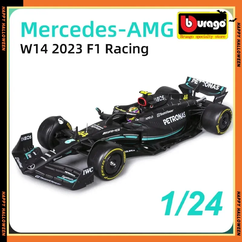 Car Model Bruago 1:24 Mercedes 2023 W14 E Performance 44 Hamilton F1 Formula Racing Static Simulation Alloy Model Toy Collection