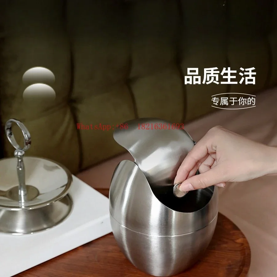 NEW20.26 Light Luxury Desktop Stainless Steel Trash Can Small Dining Table Countertop Mini Storage Bucket