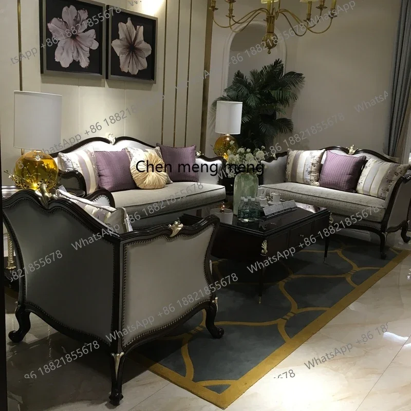 Sudut hiasan bunga ukiran kayu solid Eropa, beberapa sofa mewah bergaya neoklasik, beberapa gaya Amerika modern H