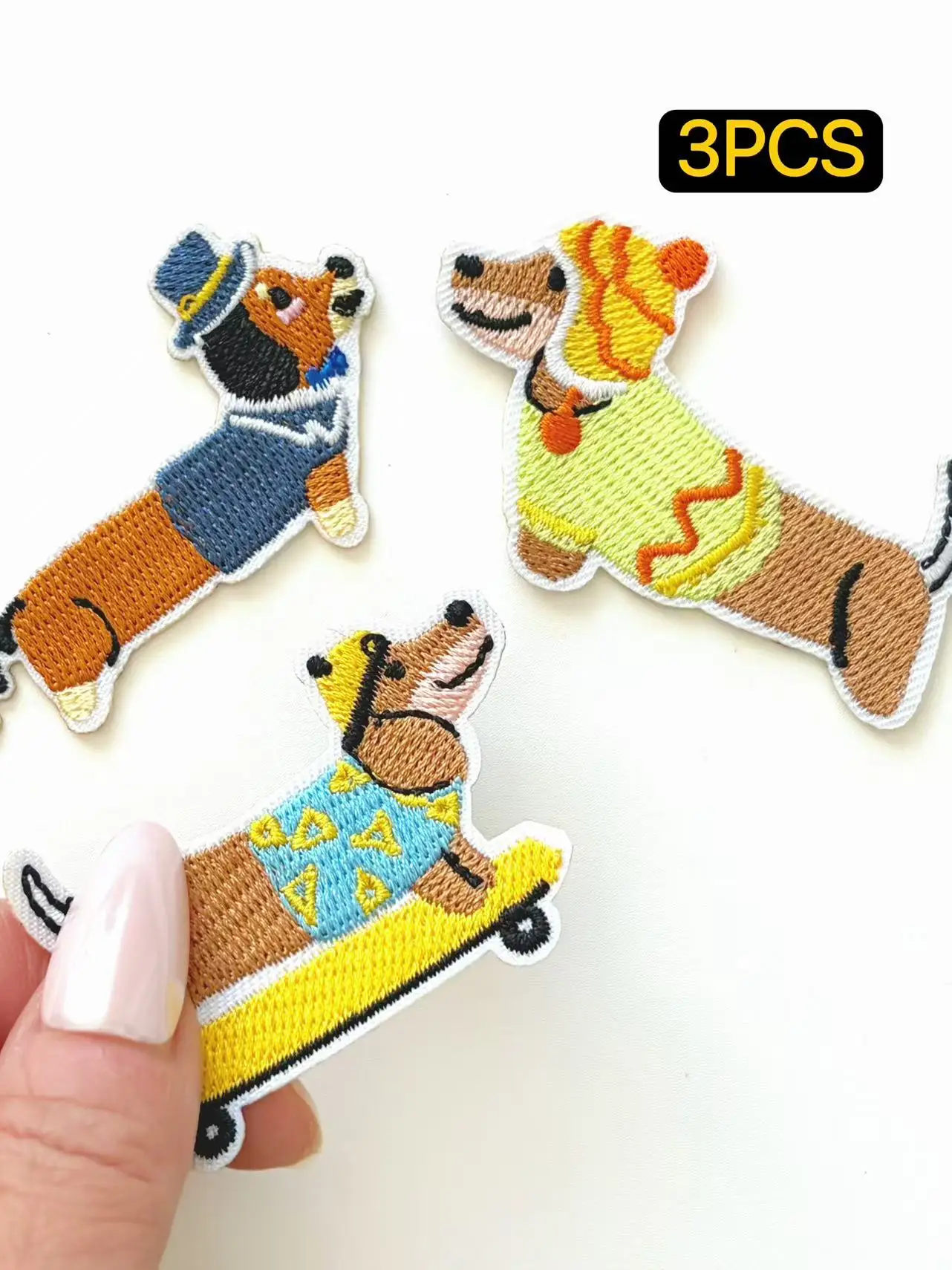 

3PCS Creative Dachshund Designed Iron On Patches, Cartoon Dog Patches for Clothing DIY,Skateboard Puppy Sew On Appllique