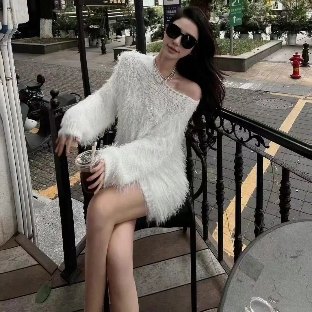 Sweater Women\'s 2024 New Office Lady Style Autumn Coat Korean Version Loose Outer Wear Imitation Mink Velvet Knitted T86