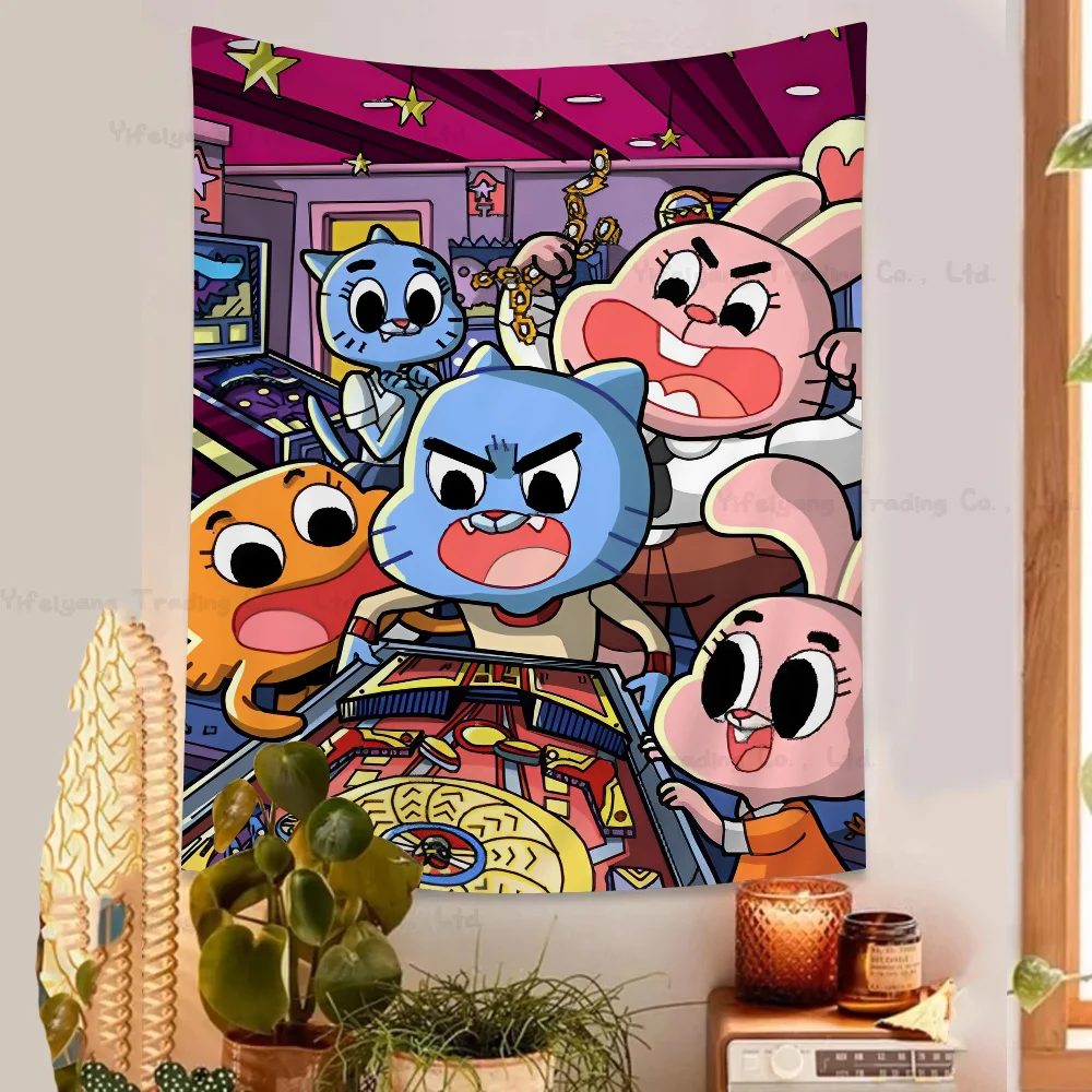 The Amazing Funny W-world Of Gumball Tapestry อะนิเมะ Tapestry Hippie ดอกไม้พรม Dorm Decor แขวนผนังตกแต่งบ้าน