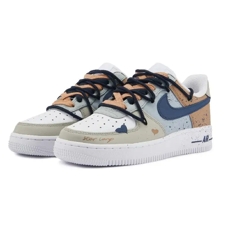 【Customize】Nike Air Force 1 Skateboarding Shoes Men Low-top Khaki/Blue Sneakers shoes CW2288-111