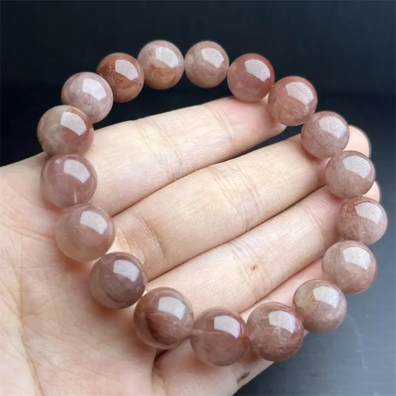 

12MM Natural Red Rabbit Hair Quartz Bracelet Women Fashion Reiki Clear Stone Strand Bangles Jewelry Christmas Gift 1PCS