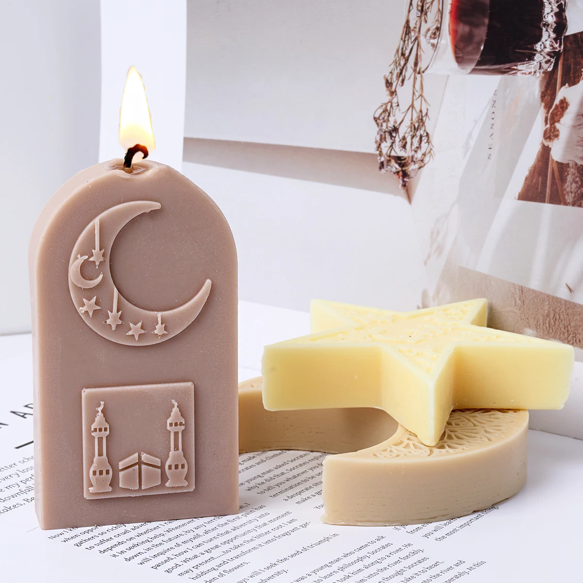 New Eid Diffuse Candle Mold DIY Handmade Star Moon Arch Gypsum Pouring Silicone Mold 3D Craft Gifts Traditional Festival Decor