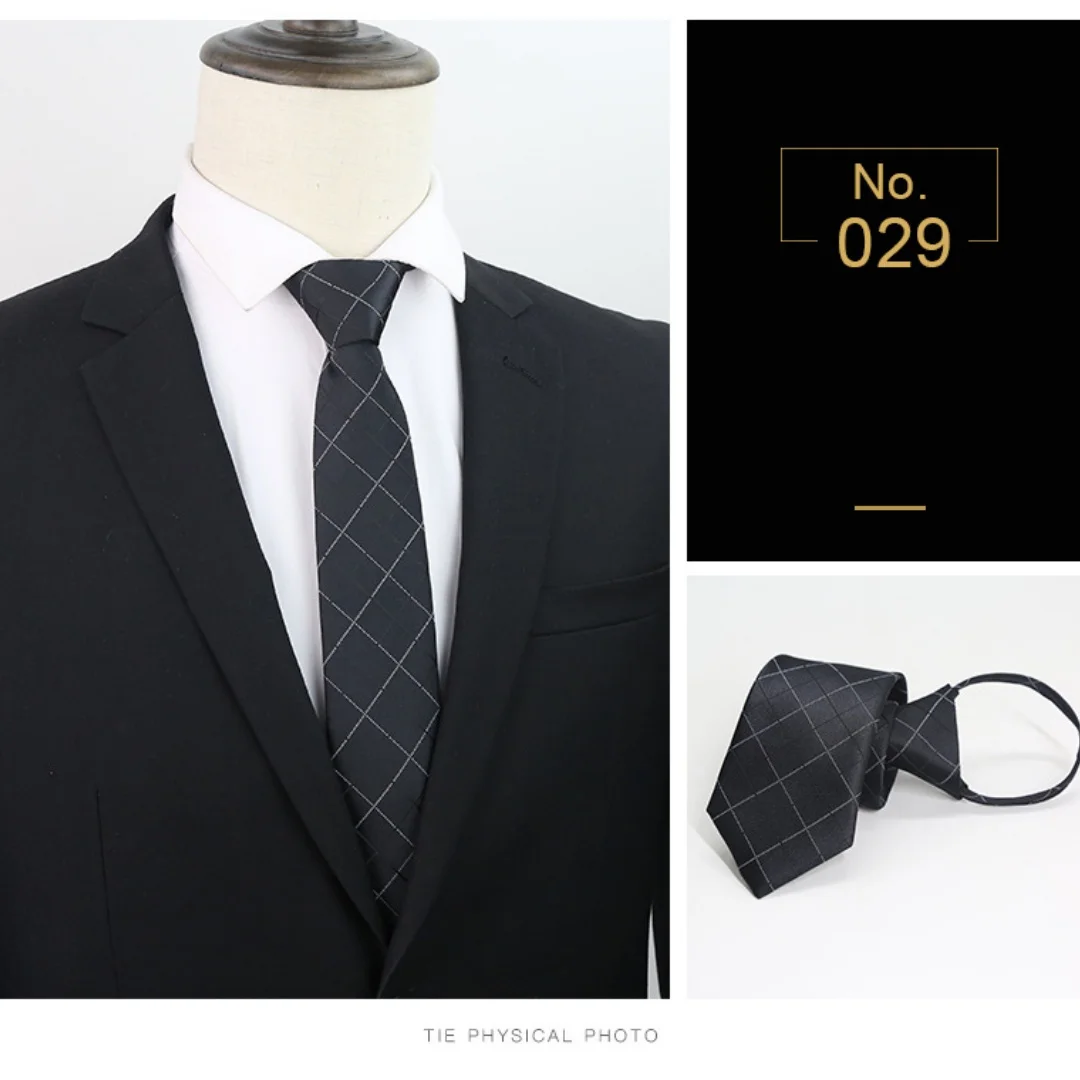 ربطات عنق سوداء بسحاب للرجال 7 سم ربطات عنق ضيقة مخططة صلبة للرجال ربطات عنق أوتوماتيكية بسحاب ربطات عنق زرقاء كسول