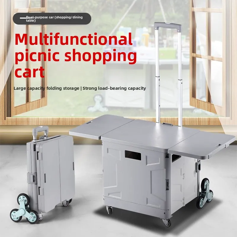 

Folding Shopping Cart with Wheels - Heavy-Duty Grocery Trolley (Large Capacity, Rubber Tires, 360° Swivel, Easy Storage