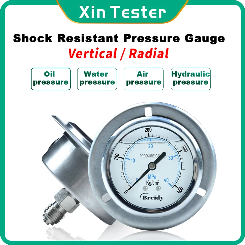 Xin Tester Anti-vibration Pressure Gauge glycerin Thread G1/4 0-60Mpa Stainless Steel Air Oil Water Hydraulic Gauge YN60ZT