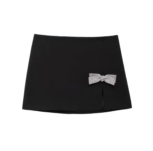 

BabYoung Chic Bow Slim Fit Mini Summer Women's High Waist Side Zipper Decorated Short Skirt Streetwear