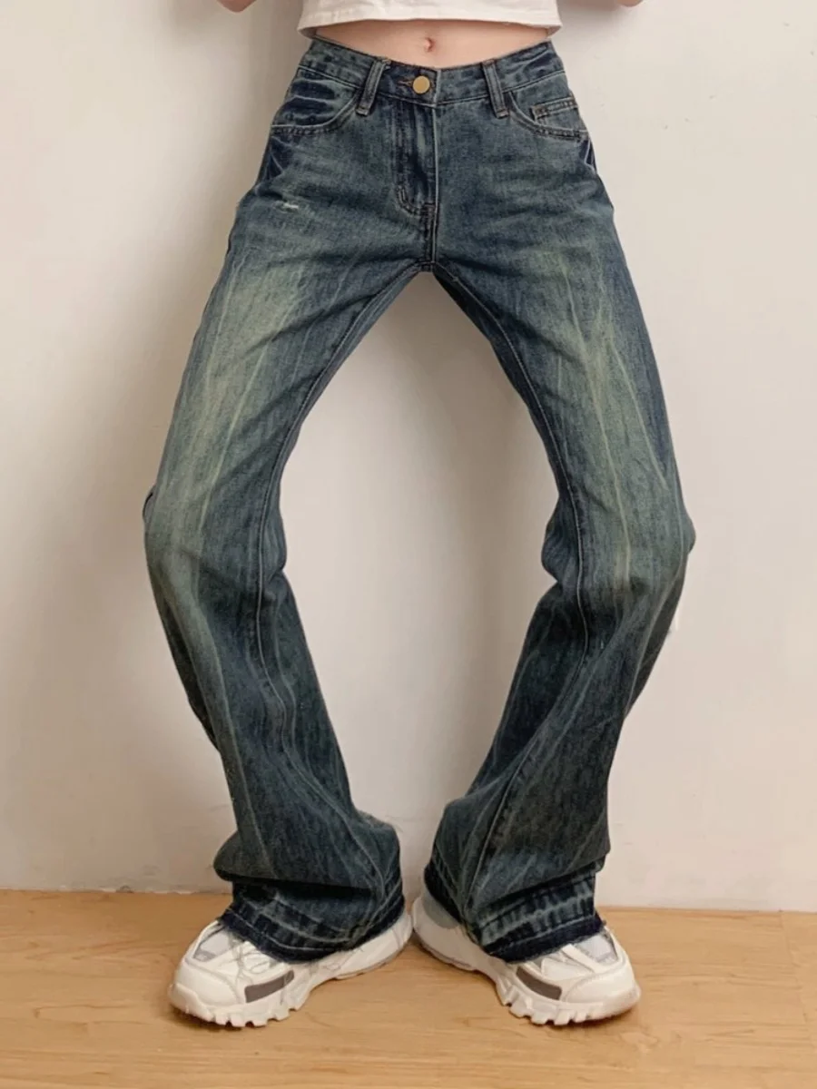 Low Waist Bell Bot Denim Jeans Women's Autumn Winter American Sle Retro Slimming  Hoof Pants Hot Girl plus Size