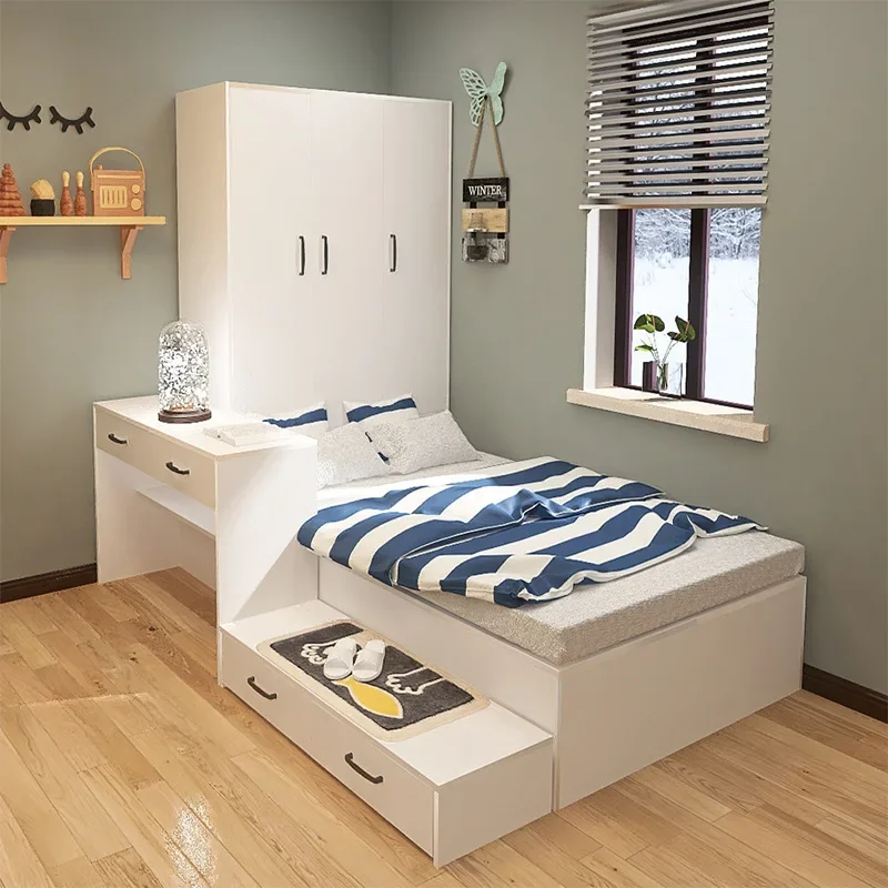 Bed Cabinet Desk Integrated Bed Small Apartment Single Children's Learning Sleeping Wardrobe Bed Combination Set Bedroom Tatami
