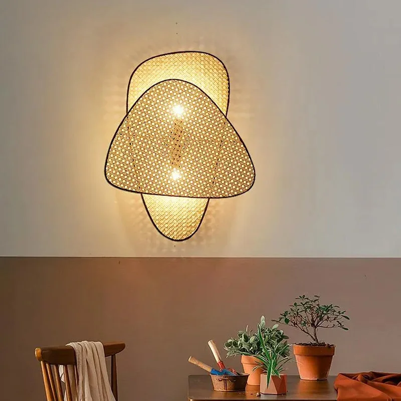 [Especial de folga] lâmpada de parede estilo japonês wabi-sabi vento quarto lâmpada de cabeceira B & B sala de estar corredor escada parede de vime