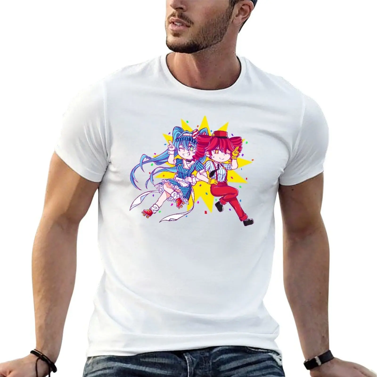 魅惑的なボーカロイド、ミクとテトのtシャツ。夏にぴったりのトップス、サッカー柄のtシャツ、メンズ用フィット感のあるtシャツ。