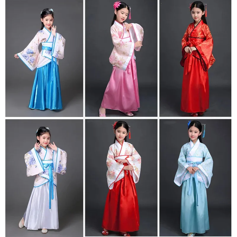 고대 중국 의상 소녀 어린이 기모노 전통 민족 의상 학생 합창단 무용 의상 일본 유카타 기모노 스타일