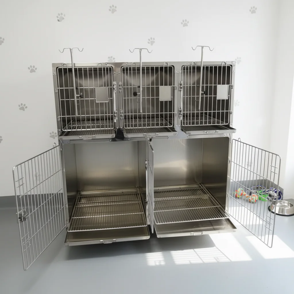 Luxury Stainless Steel Veterinary Hospital Cage Eco-friendly Small Breeds 100kg Capacity Solid Button Closure Dogs Indoor
