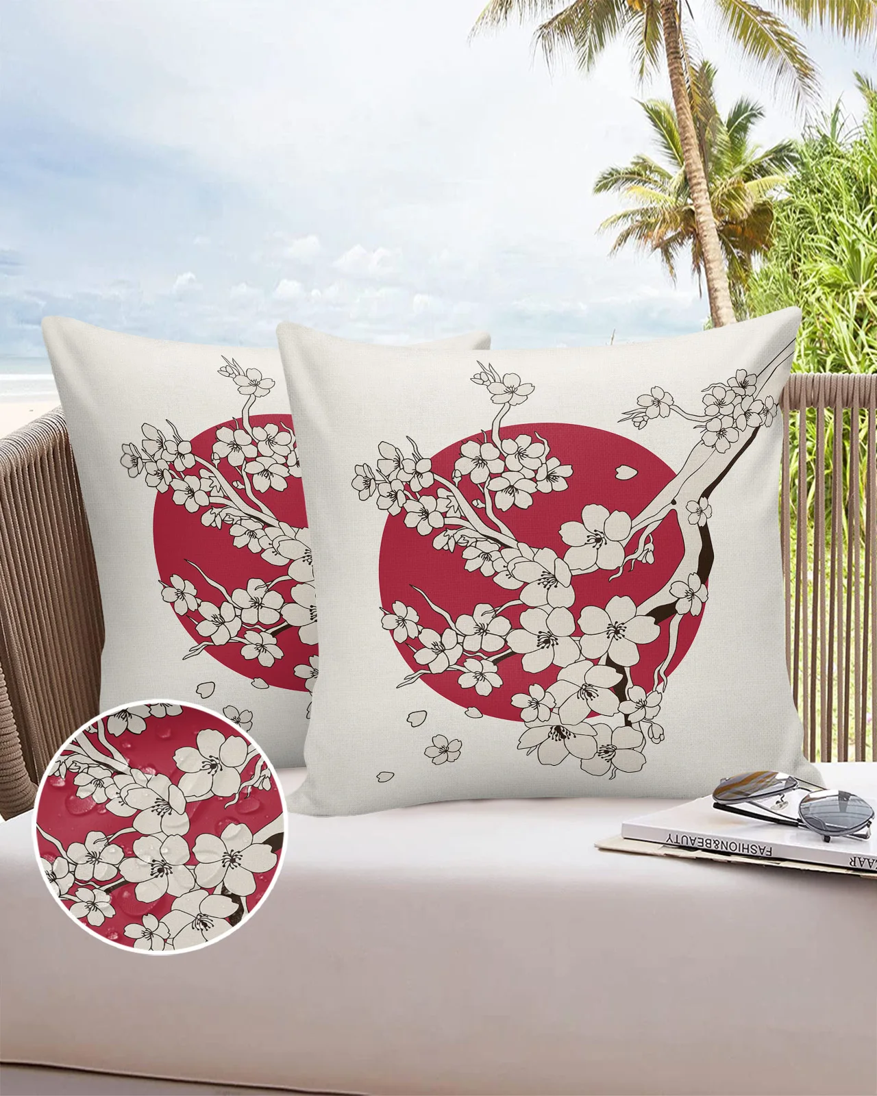 

Japanese Sakura Sun Simple Retro 2/4PCS Outdoor Pillowcase Waterproof Pillow Cover Case Garden Patio Cushion Covers Home Decor