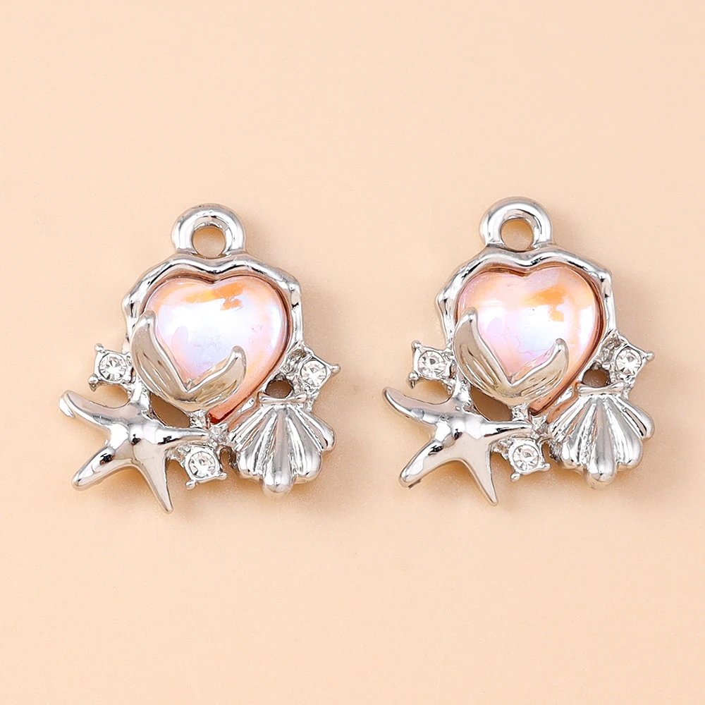 Leslie 5 Stück neue Y2K CZ Kristall Herzen Muschel Seestern Charms Mode Anhänger für DIY Halskette Armband Schmuck machen Handwerk – Detail 7