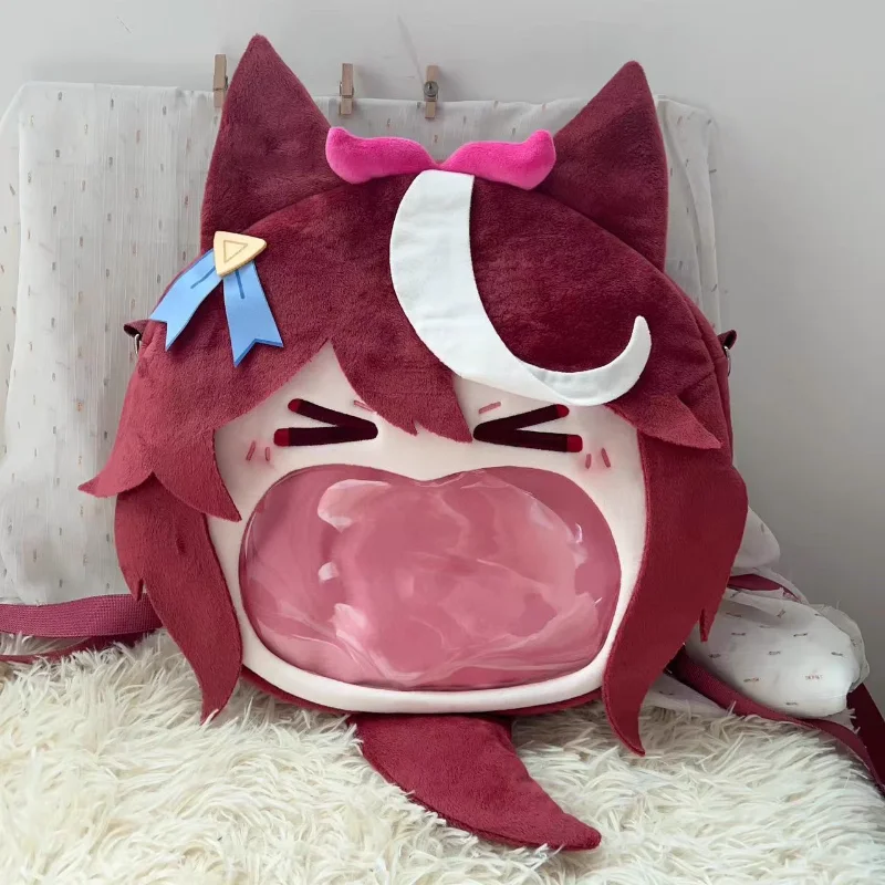 

Anime Cosplay Tokai Teio Plush Transparent Student Big Mouth Zipper Backpack Messenger Shoulder Bag