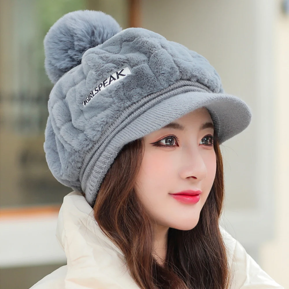 Winter Peaked Cap White Duck Tongue Cap Fluffy Plush Hat Thick Fur Faux Caps Head Warmer Outdoor Visors Peaked Cap Women Girl