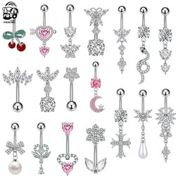 Mixed-Style Butterfly Dangle Belly Button Rings for Women Fashion Heart Cross Crystals CZs Stainless Steel Navel Belly Piercing