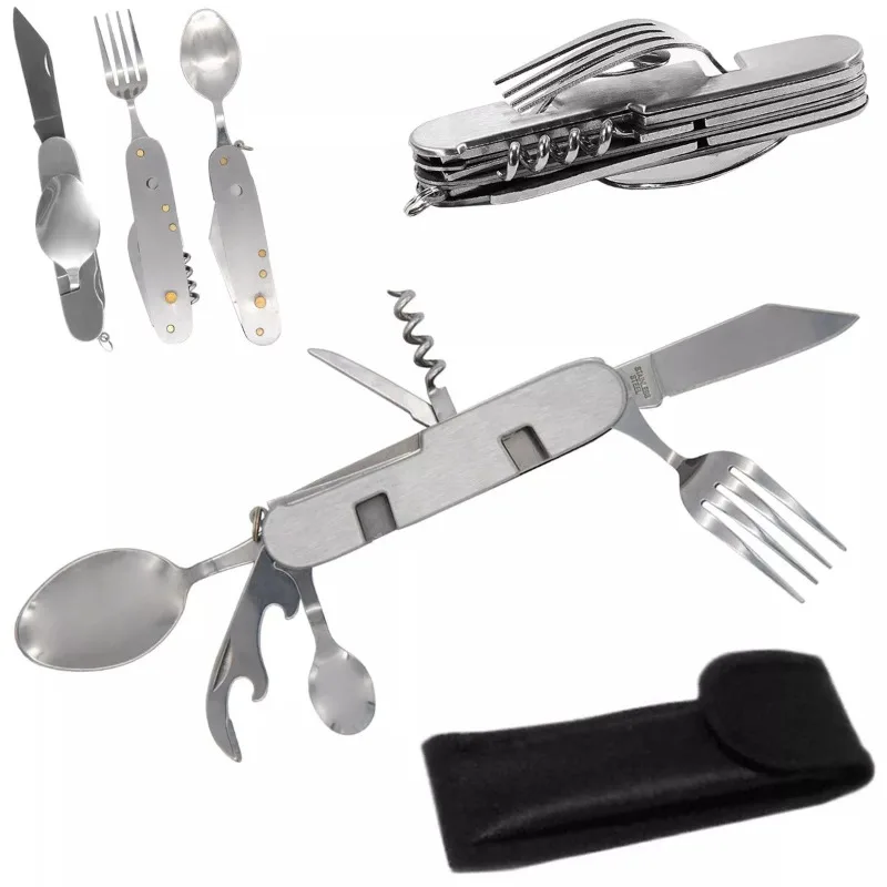 Multifunctional Foldable Detachable Cutlery Set Stainless Steel 4-in-1 Camping Fork Spoon Knife Opener for Hiking Travel Outdoor view 3