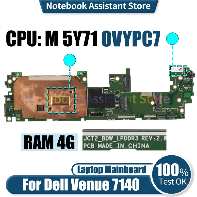 

For Dell Venue 7140 Laptop Mainboard JCT2-BDW 0VYPC7 SR23Q M 5Y71 RAM 8G Notebook Motherboard Tested Work