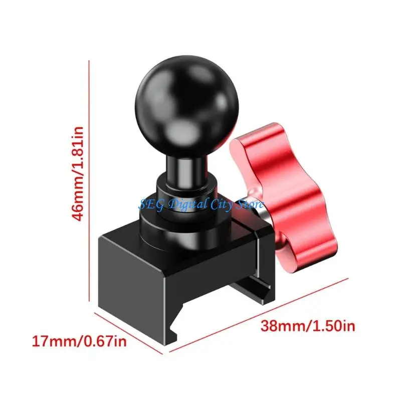 U75B 1/4 17mm Ballhead to Clip Adapter With Red Locking Knob For Secure Attachment Monitor And Microphone Setups