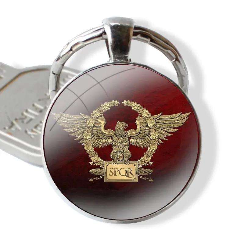 พวงกุญแจแฮนด์เมดแก้ว Cabochon จี้ที่ใส่พวงกุญแจพวงกุญแจทอง Imperial Eagle Rome SPQR