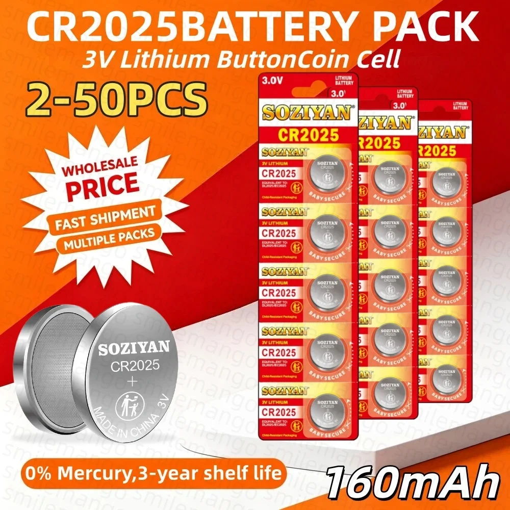 3V CR2025 Lithium Button Coin Cell Battery CR 2025 DL2025 BR2025 for Car Key Remote Watch Calculator Electronic Scale