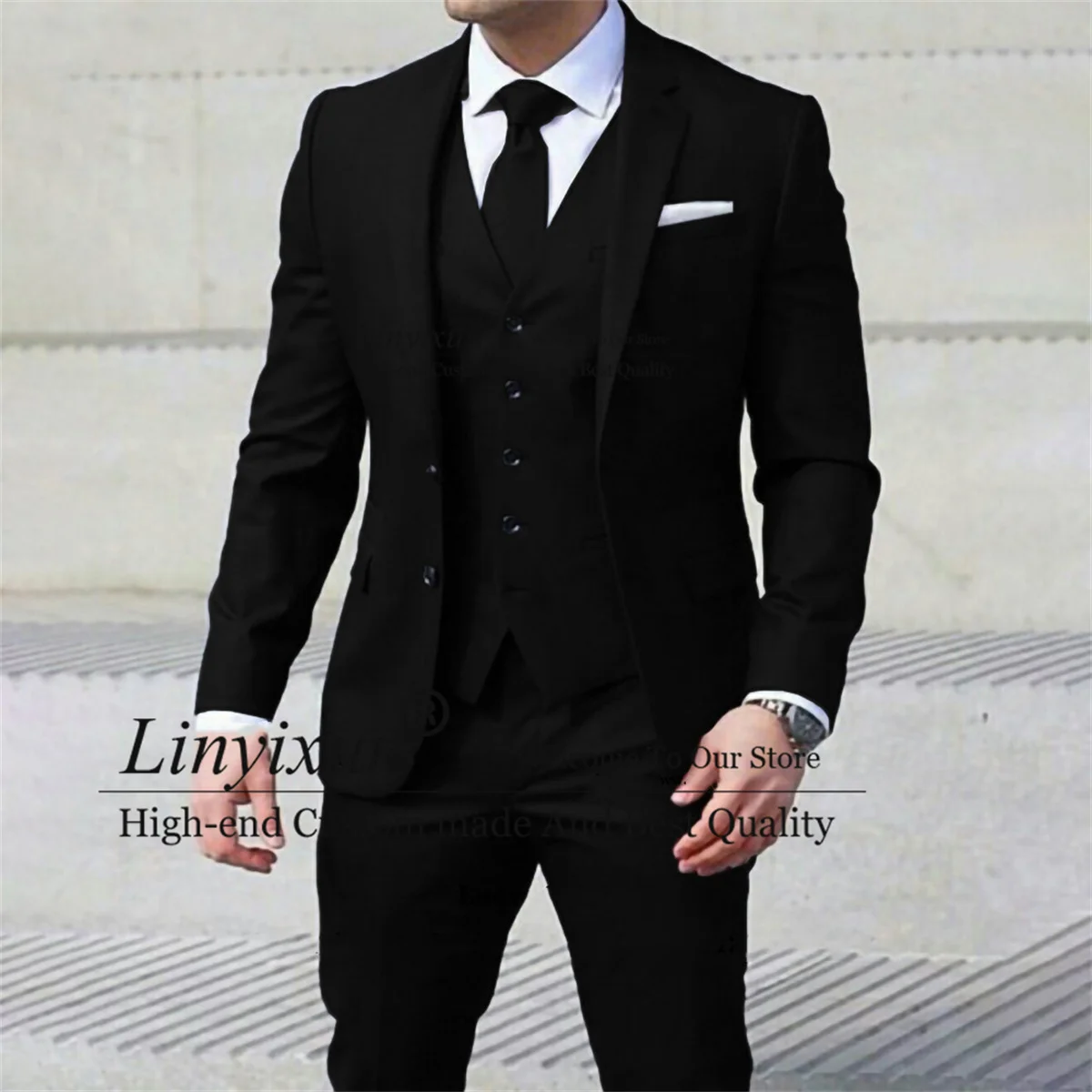 Black Business Suits For Men Slim Fit 3 Pieces Sets Wedding Groom Tuxedo Formal Male Office Blazer Customized Costume Homme