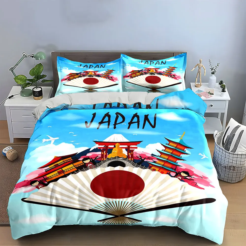 Japanisches Kultur-Kunst-Dekor-Set, Bettwäsche-Set mit 1 Bettbezug, 2 Kissenbezügen, Einzelbett, Doppelbett, King-Size-Bett, Queen-Size-Bett, Geschenk