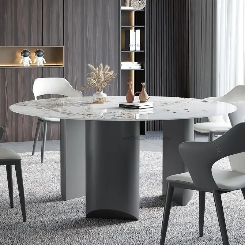 New Bright Slate Dining Room Table Modern Minimalist High-end Round Table For 10 People Restaurant Home Kitchen Furniture Set