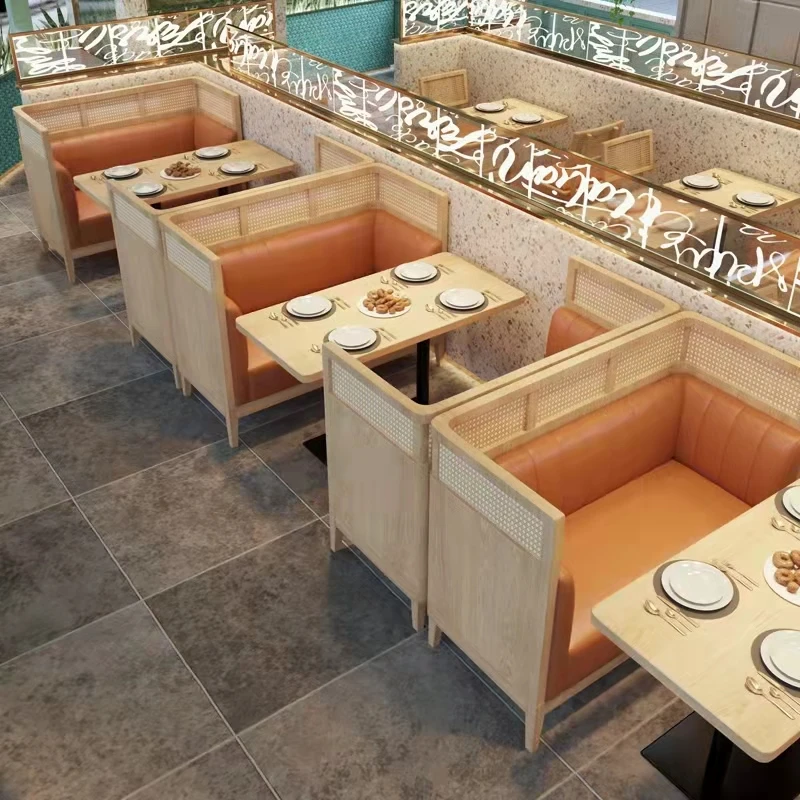 Custom Modern Coffee Shop Wood Partition Booth Sofa Restaurant Booth Waiting Sofa Seat Restaurant Furniture Dining Chair Modern