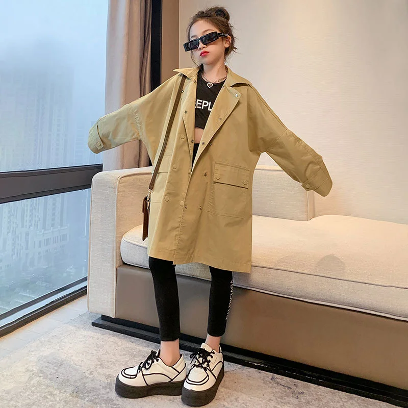 

Girls Coat Windbreak Jacket Cotton Outwear 2023 Simple Spring Autumn Outdoor Kids Windproof Children's Clothing