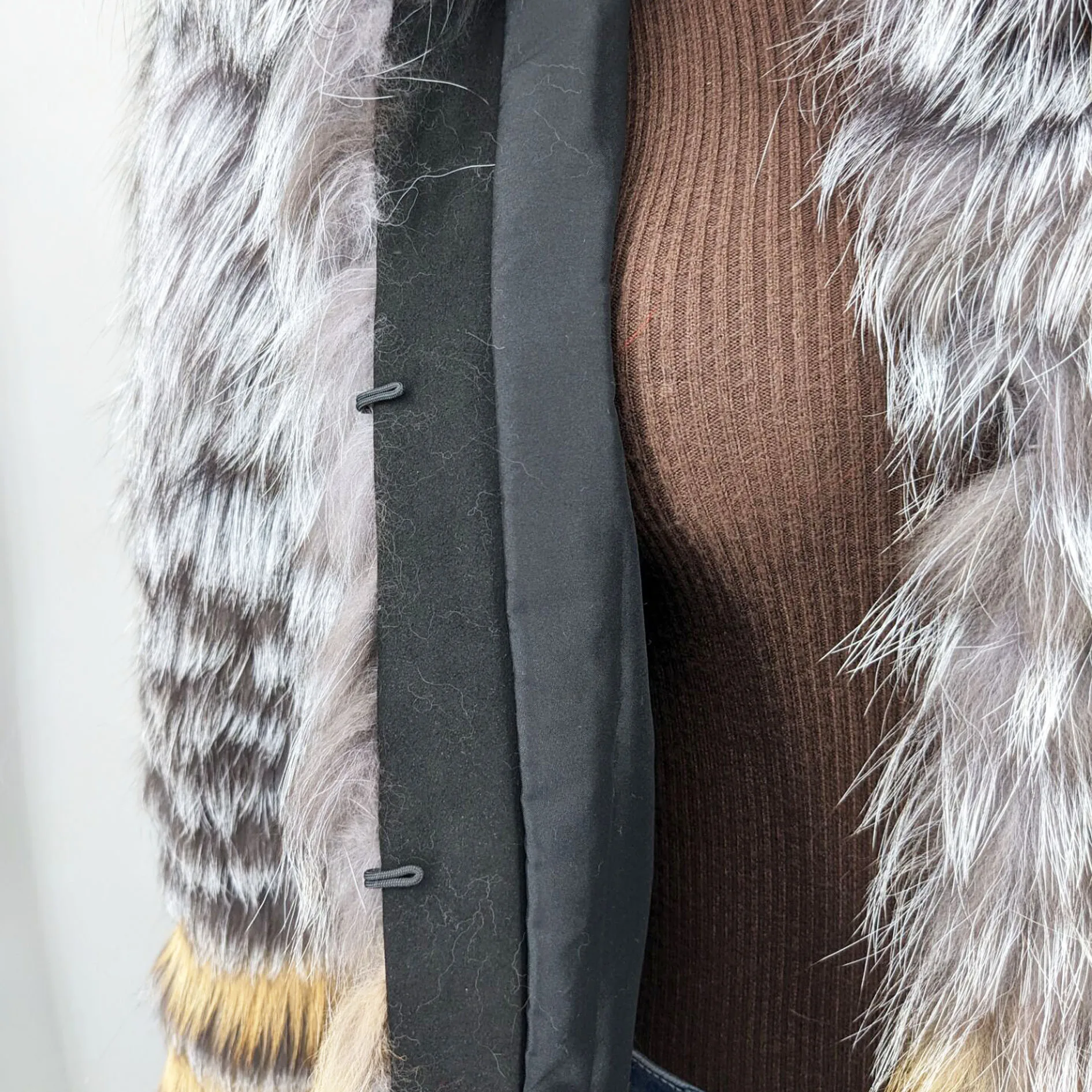 Lady Striped Real Silver Fox Fur Coat Short Jacket Spring Autumn Luxury Elegant Big Size Clothes Luxurious With Fur Collar 2107