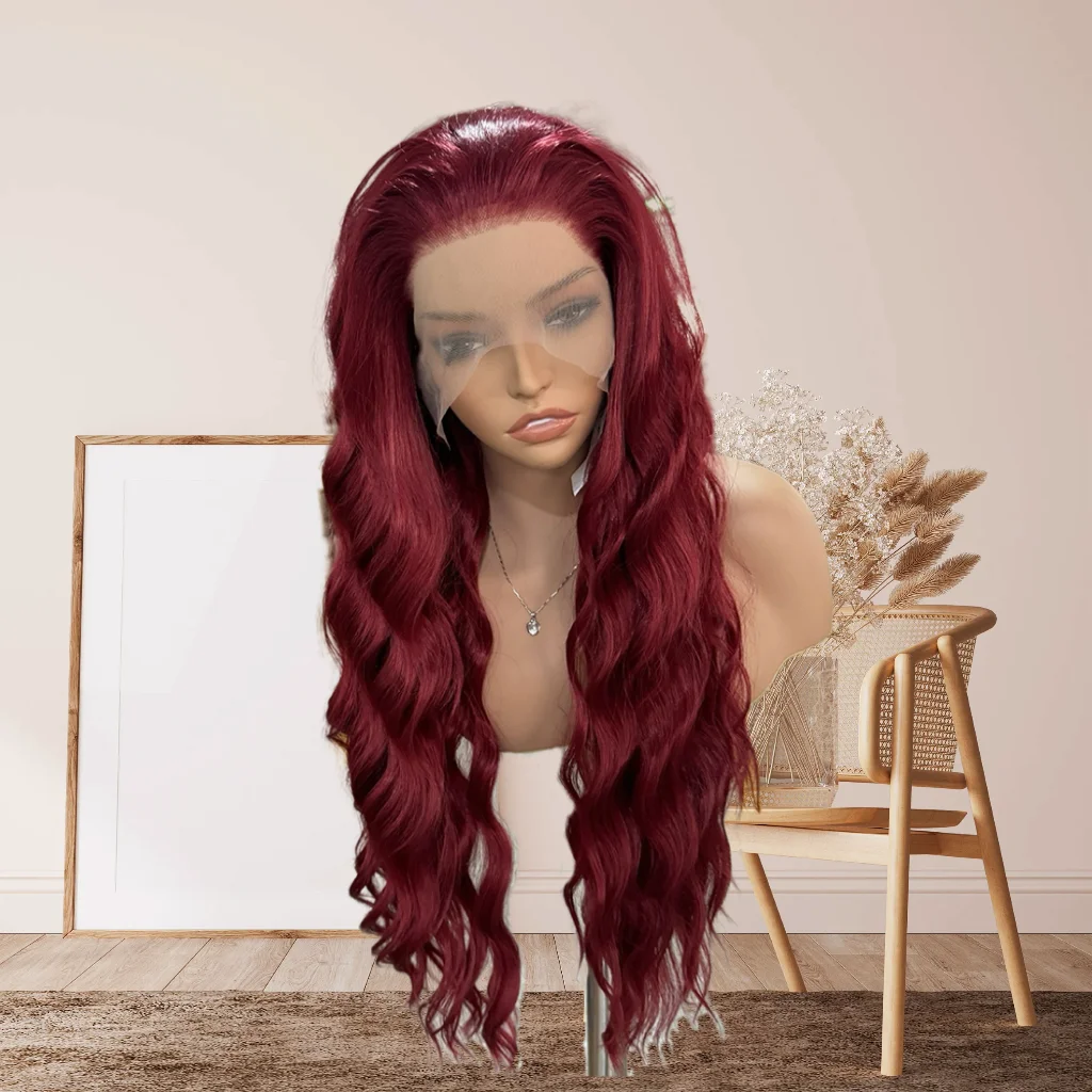 Burgundy Wig Synthetic Lace Front Wigs For Women Lace Wig Reddy To Wear Long Body Wave Synthetic Hair Water Wave Lace Wig