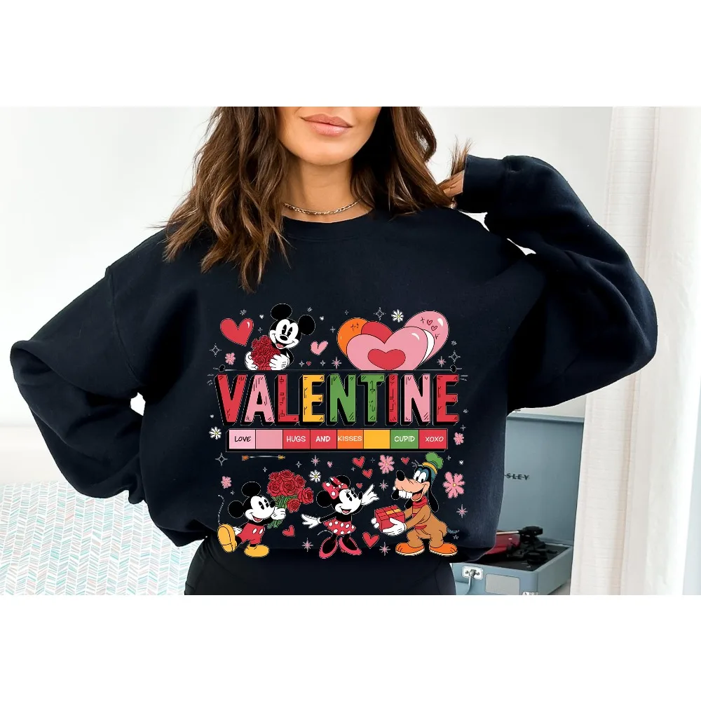 Sweat-shirt Disney en forme de cœur pour la saint-valentin, pull décontracté, confortable et ample à col rond, haut Streetwear