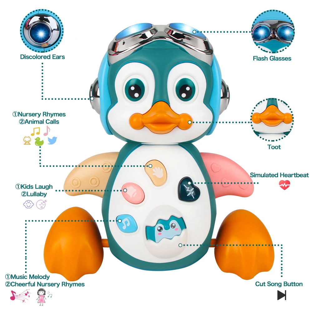 Muzikale Pinguïn Baby Bewegend Wandelen Dansen Speelgoed met Licht Peuter Interactieve Ontwikkeling Tummy Time Gift Baby Kruipspeelgoed