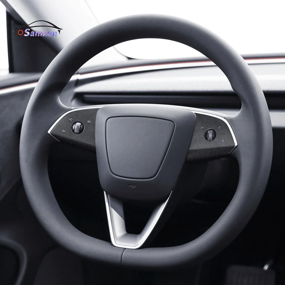 Alcantara Suede dla Tesla Model 3 Highland 2024 Styling Steering Wheel Button Patch Sticker Pur Decor Protector Akcesoria samochodowe