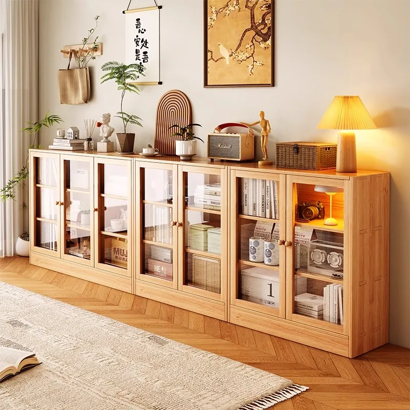 

Solid wood bookcase floor-to-ceiling storage against the wall display log wind large-capacity storage