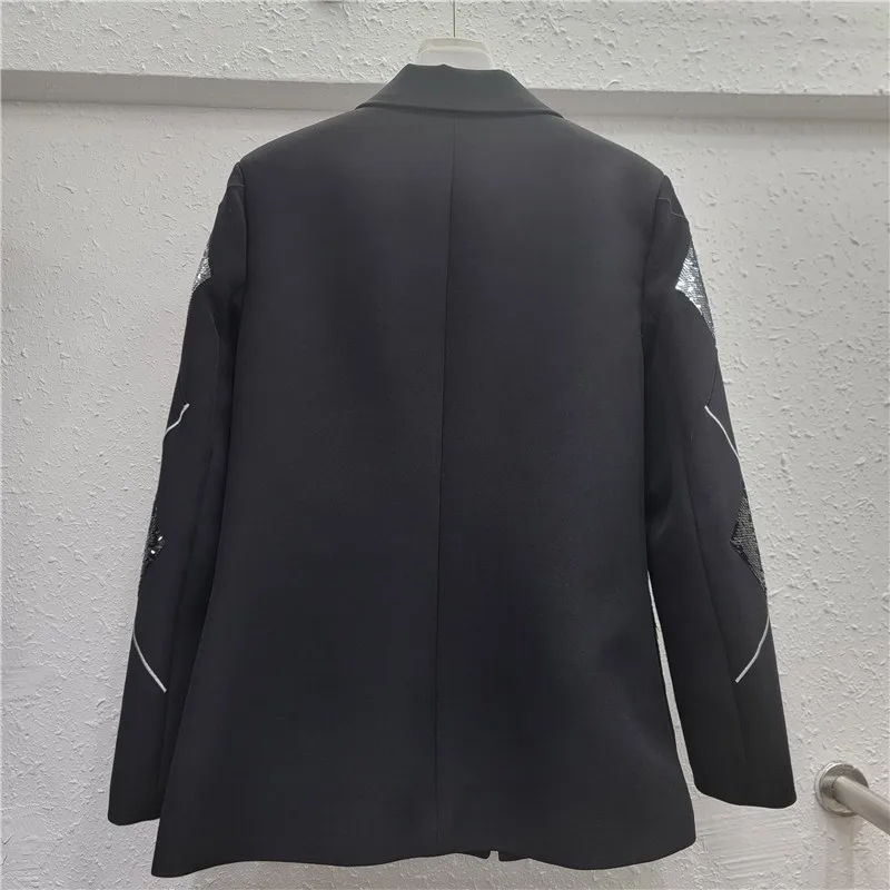 HKSH Women Chic Blazer Color Block Sequined Patchwork Notched Collar Single Button Elegant Fashion Ins Jacket New Spring HK20232
