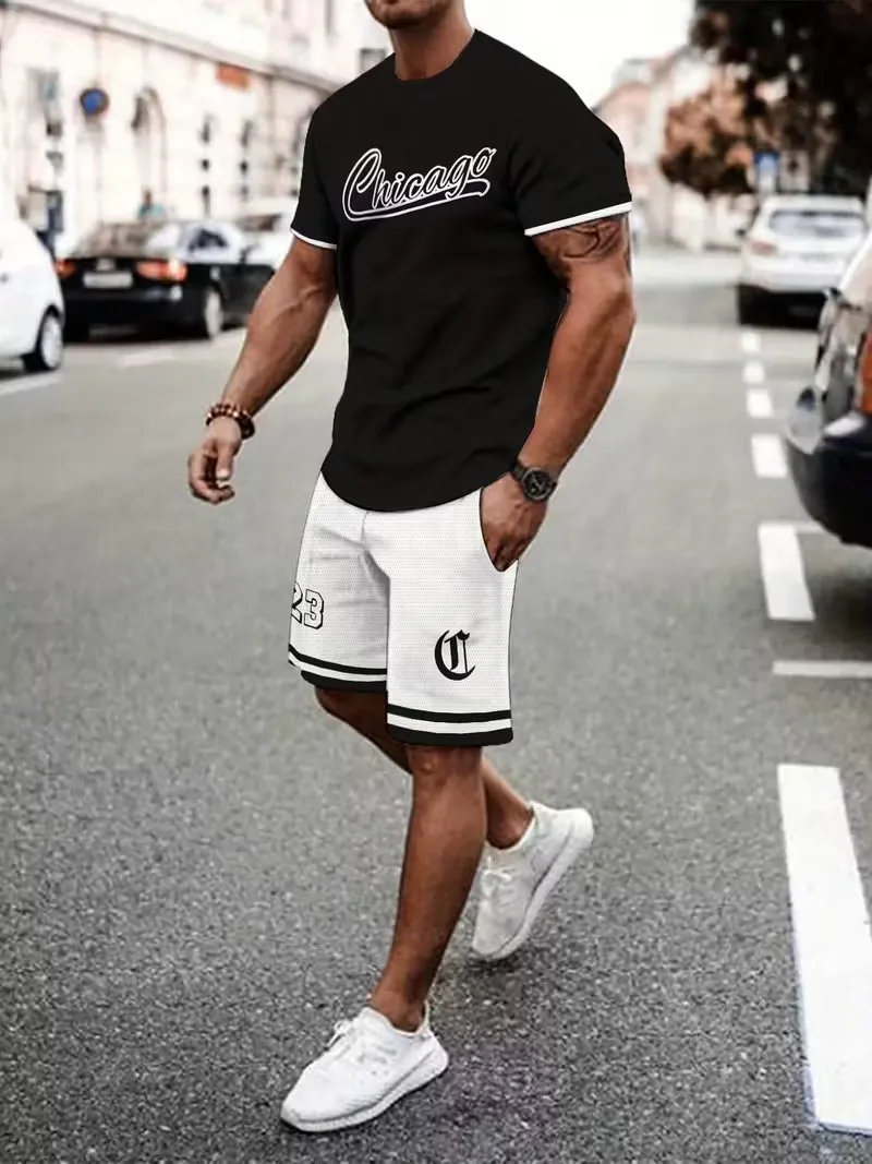 

2026 3D Simple Casual Men's T-shirt Shorts 2-piece Set Large Size Loose Sports Short Sleeve And Shorts Holiday Men's Clothing