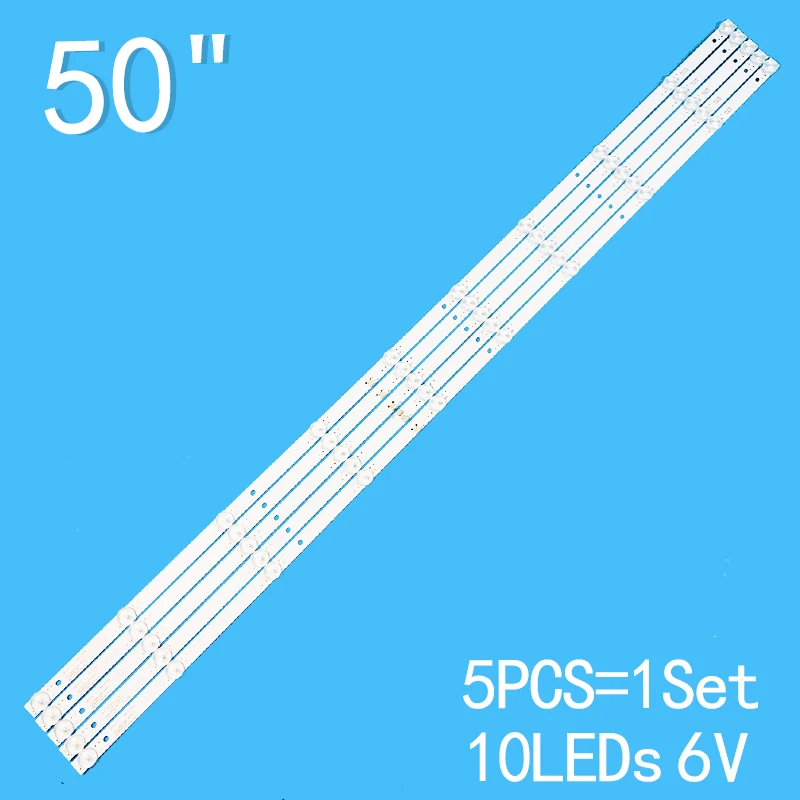 

LED Backlight strip 10 lamp For BBK 50LEM-1043\FTS2C D50-M30 v500dj6-qe1 JS-D-JP50DM-A101EC (80510) E50DM1000/FHD 5pcs=1set 6V