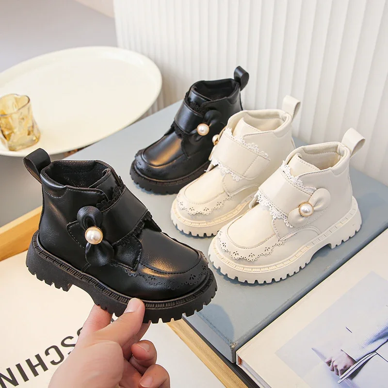 

Kids Princess Boots with Sweet Lace Girls Ankle Boots Round Toes Soft Bottom 2025 Autumn New Children Short Boots Non-slip